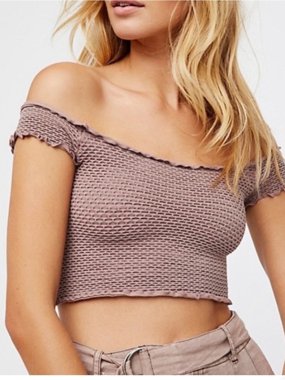 Intimately by Free People stretch smock Textured Off-Shoulder Croptop Mauve